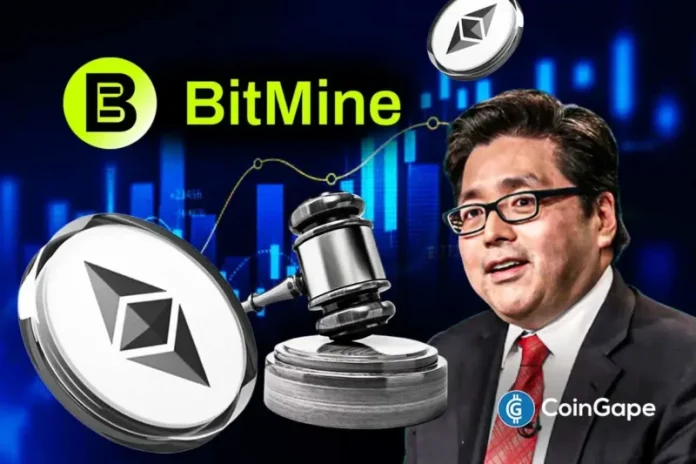 <p>On Monday, Bitmine reported increasing its Ether holdings with a new purchase of 71524 ETH valued at $157.49 million, according to Ethereum news today. The recent purchase pushed the firm’s overall Ether holding to 4,874,858 ETH. The ETH stash is worth over $10.6 billion while the total crypto investments exceed $11.8 billion. Ad Ad Ethereum</p>
<p>The post <a href="https://coingape.com/ethereum-news-tom-lee-bitmine-buys-157m-eth-amid-clarity-act-senate-review/">Ethereum News: Tom Lee’s Bitmine Buys $157M ETH Amid CLARITY Act Senate Review</a> appeared first on <a href="https://coingape.com/">CoinGape</a>.</p>
<br>